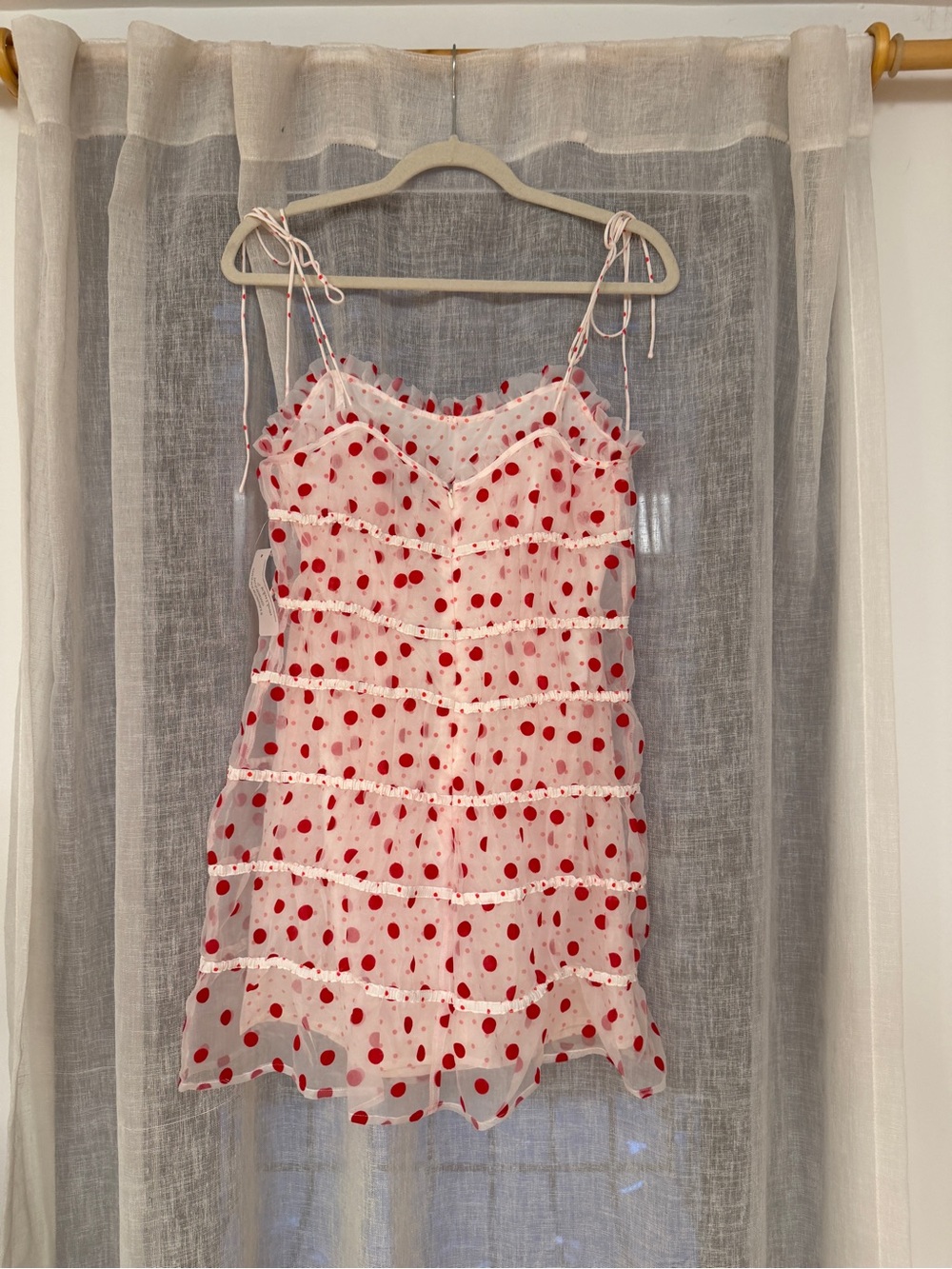 NWT For Love & Lemons Sheer Mini Dress with Red Polka Dots - Picture 5 of 7